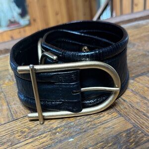 Stella McCartney Black Leather Belt with Gold Buckle